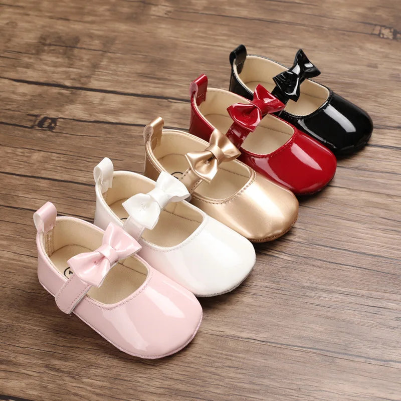Newborn Baby Shoes Baby Girls Shoes PU Anti-slip Bowknot Classic Princess Dress Shoes First Walker Toddler Crib Shoe Moccasins