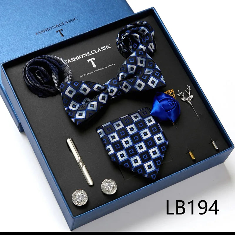 Men's Tie Set Luxury Gift Box Silk Tie Necktie Set 8pcs Inside Packing Festive Present Cravat Pocket Squares Holiday Gift Men