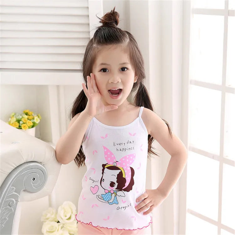 Summer Kids 100%Cotton T Shirts Boys Girls Baby Cartoon Printed Sleeveless Vests Clothes For 2-7 Years Children Clothing Gift