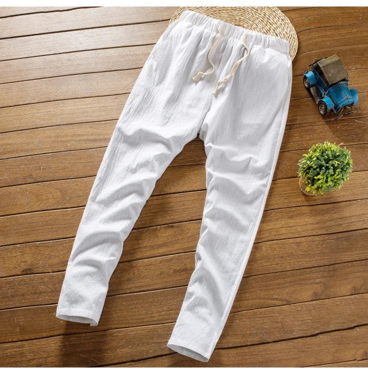 (Shirt + trousers) 2025 summer men shirt Man Cotton and linen shirts Short sleeve men's casual shirts men A set of clothes M-5XL