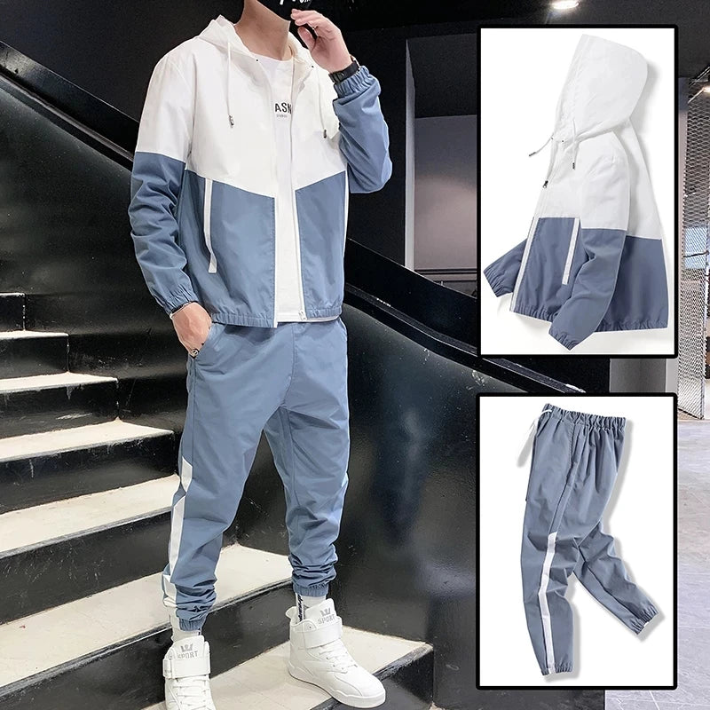 Hip Hop Military Men Tracksuit Hooded Jacket+Harem Pant Patchwork 2PC Set For Men Fashion 2023 New Mens Sportswear Suits
