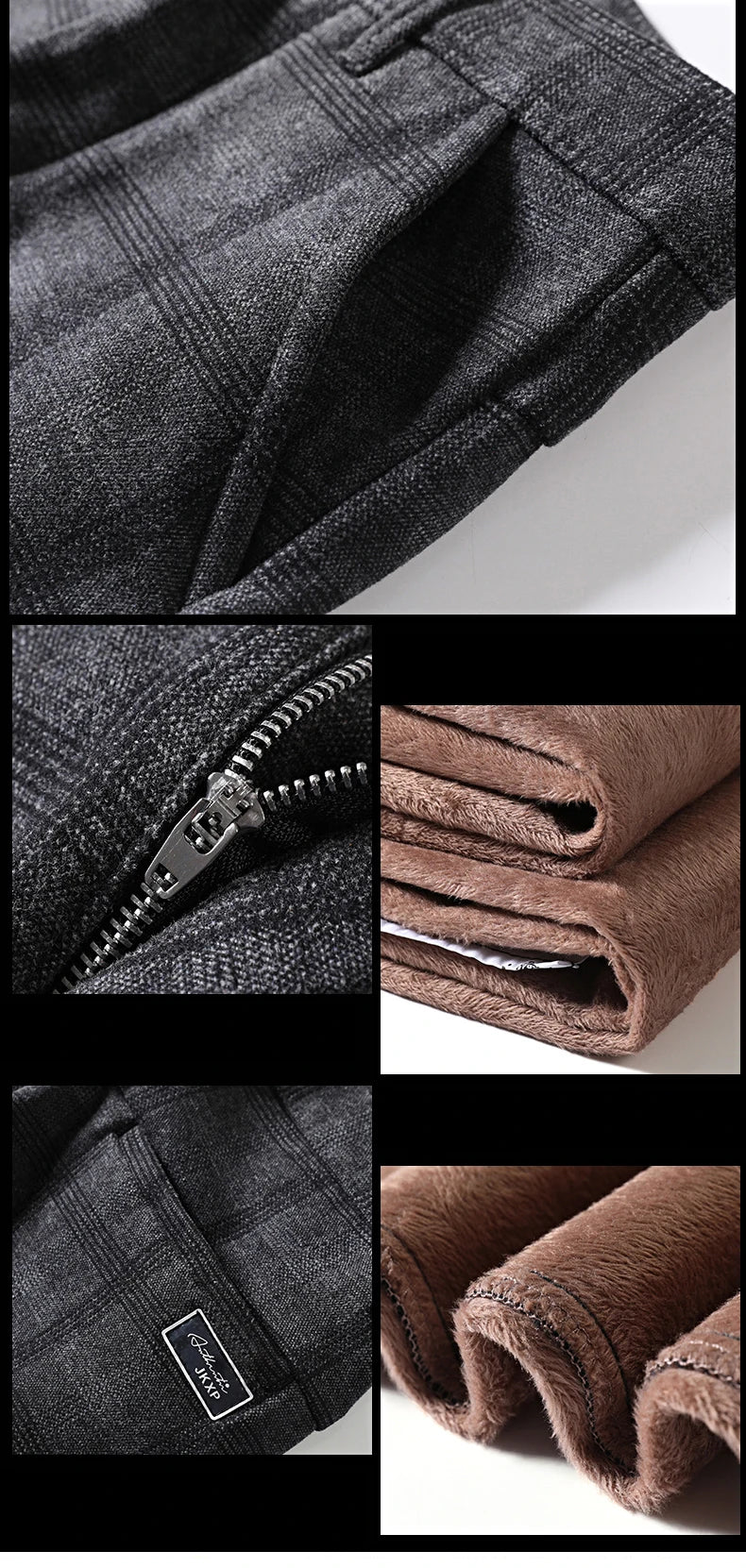 Winter Fleece Warm Pants Men England Plaid High Quality Business Slim Cotton Long Trousers Male Black Gray Pant Big Size 28-38