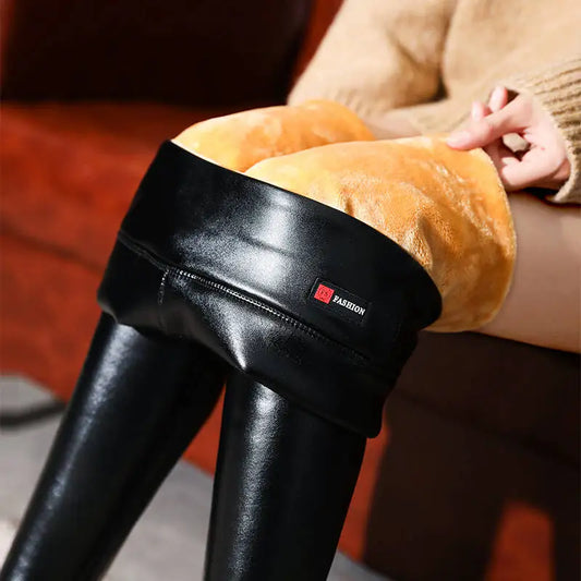 Winter Warm 700g Thick Velvet Wool Fleece Ladies Leggings Women Trousers Lambskin Cashmere Female Jegging Faux Leather Pants