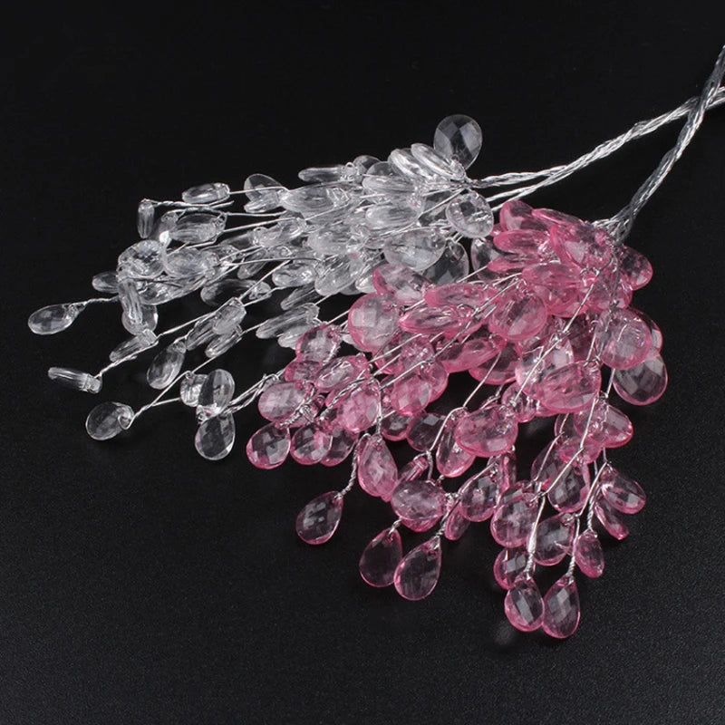 20Pcs Acrylic Flower Branch Artificial Flower Bouquet Crystal Flowers Colorful String Wedding Party Home Craft Decoration Crafts