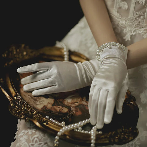 Bride Wedding gloves Beaded Pearls