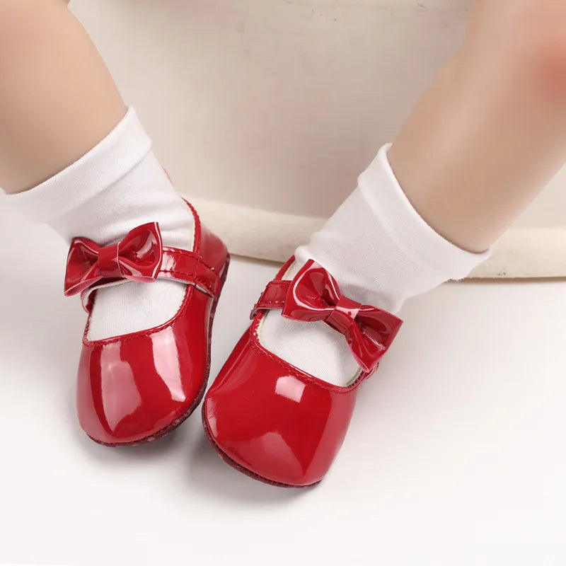 Newborn Baby Shoes Baby Girls Shoes PU Anti-slip Bowknot Classic Princess Dress Shoes First Walker Toddler Crib Shoe Moccasins