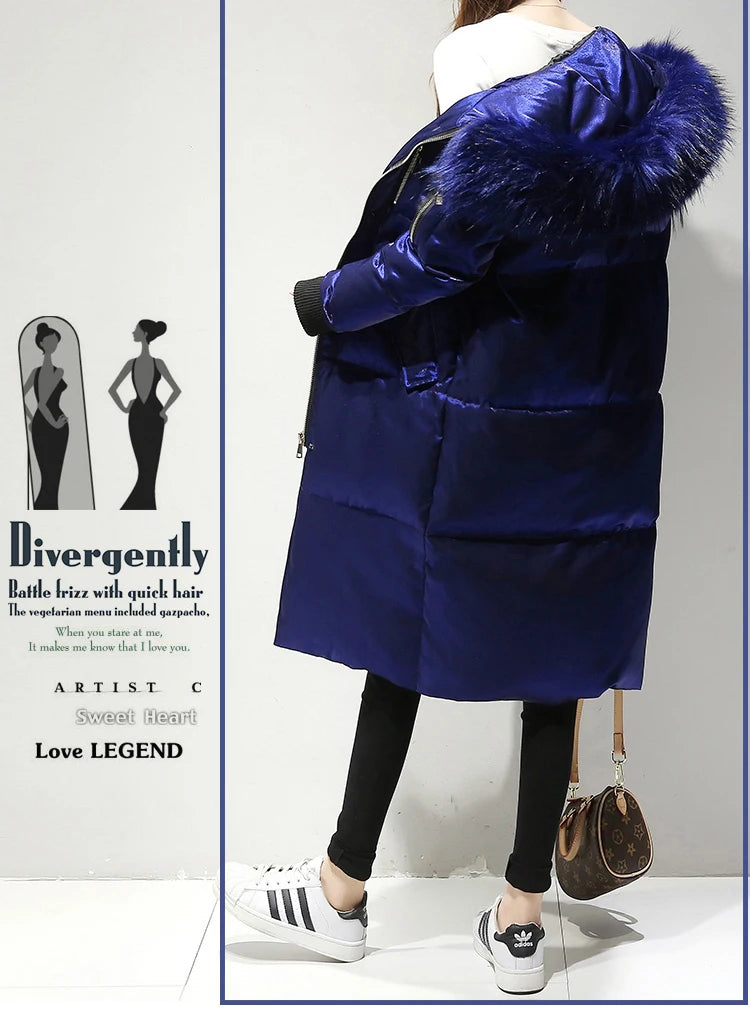 New Listing Winter Women Large Size Down Jacket Female Long Hooded Big Fur Collar Down Jacket Coat Womens Thick Warm Outerwear