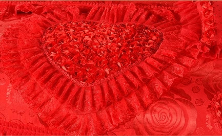 100%Cotton Soft and Breathable Bedspread Pillowcases Double Queen King Rose Luxury Red/Pink Romantic Lace Wedding Bedding Set