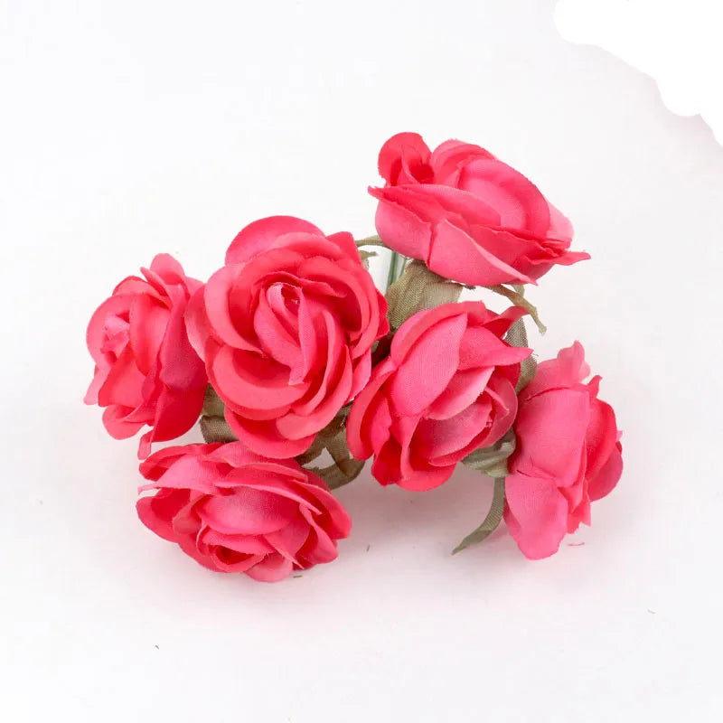 6Pcs DIY Party Decoration Vintage Silk Artificial Flowers Small Rose Wedding Fake Flowers Festival Supplies Home Decor Bouquet