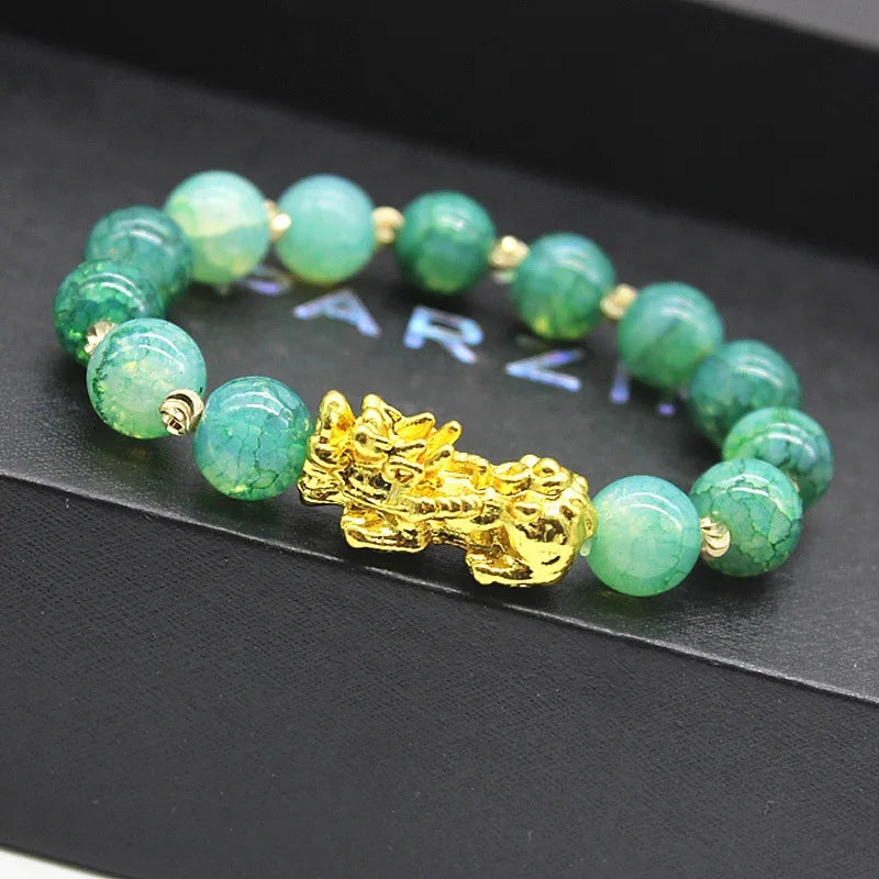 New 10mm Obsidian Stone Pixiu Bracelet For Men Women Unisex Wristband Golden Plated Black Bangles Pixiu Party Gift Jewelry