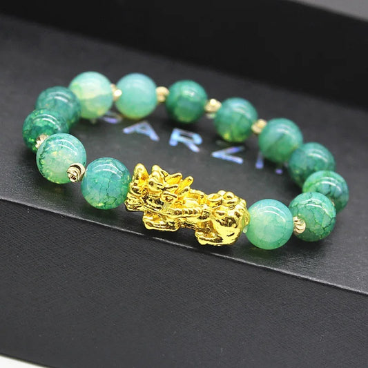 New 10mm Obsidian Stone Pixiu Bracelet For Men Women Unisex Wristband Golden Plated Black Bangles Pixiu Party Gift Jewelry