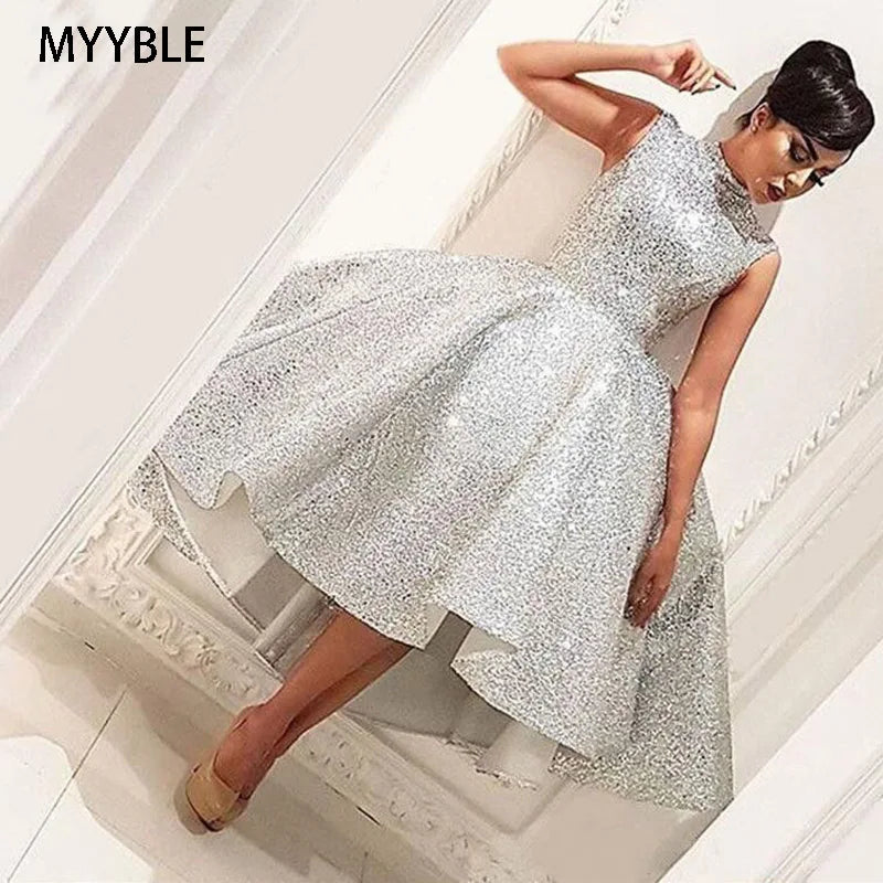 Dresses Silver Sleeveless Knee Length Ball GowN