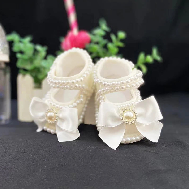 Dollbling Baby Shoes Baby Girl Shoes Wedding Party Photography First Walker Sewing Pearls
