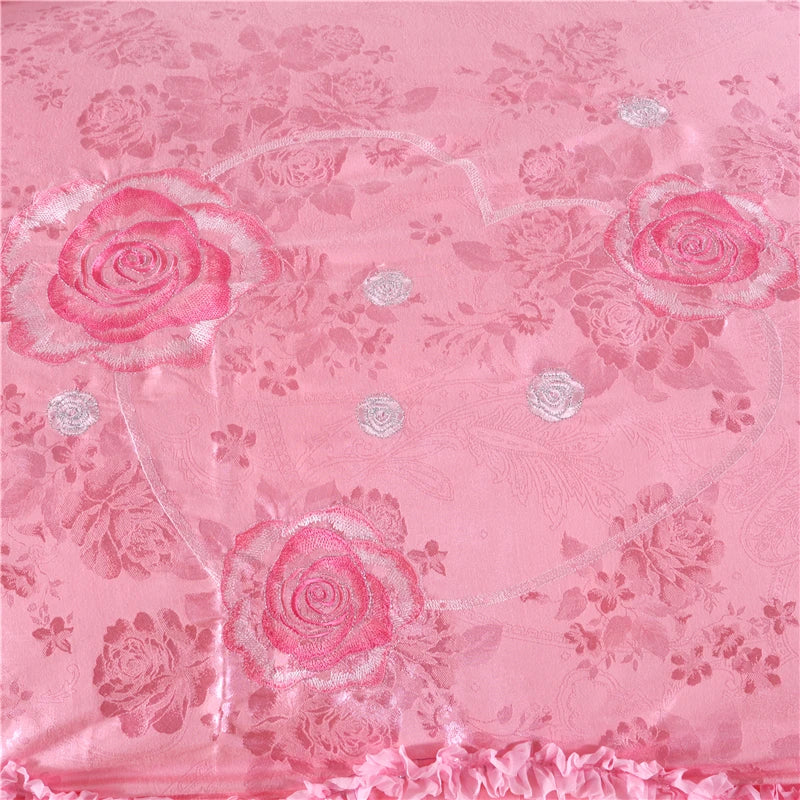 Korean Style Roganic Cotton Jacquard Wedding Lace 4pcs Bridal Duvet Cover Sets