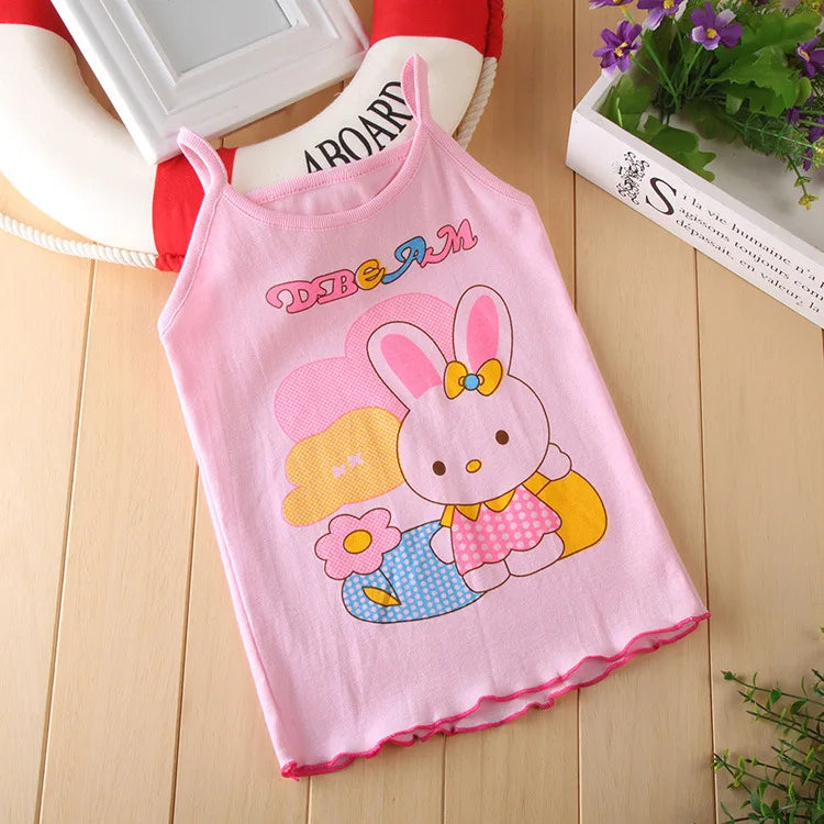 Summer Kids 100%Cotton T Shirts Boys Girls Baby Cartoon Printed Sleeveless Vests Clothes For 2-7 Years Children Clothing Gift