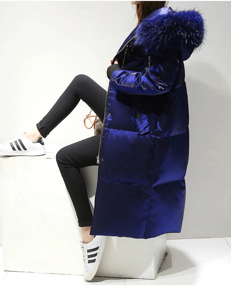 New Listing Winter Women Large Size Down Jacket Female Long Hooded Big Fur Collar Down Jacket Coat Womens Thick Warm Outerwear