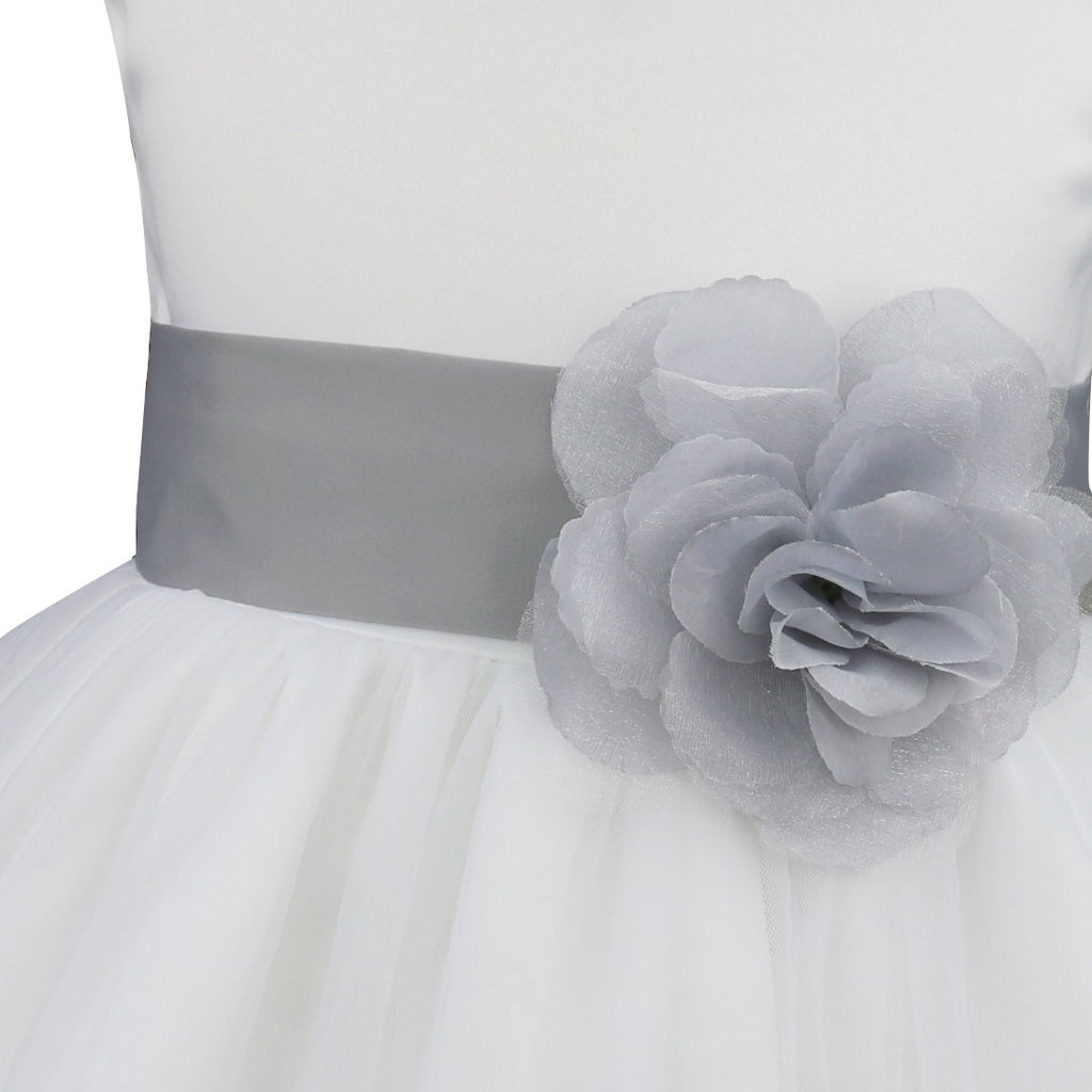 Kids Girls Wedding Pageant Dress White Bridesmaid Dresses Formal Party Princess Vestidos Cute Big Bowknot Sash Flower Girl Dress