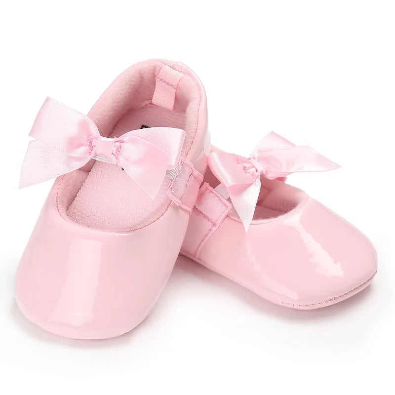 Newborn Baby Shoes Baby Girls Shoes PU Anti-slip Bowknot Classic Princess Dress Shoes First Walker Toddler Crib Shoe Moccasins