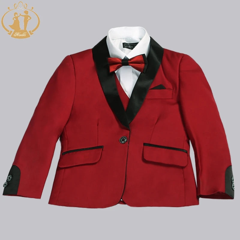 Boys 3-Piece Formal Suit Set – Blazer, Vest & Pants | Red, Black & Blue