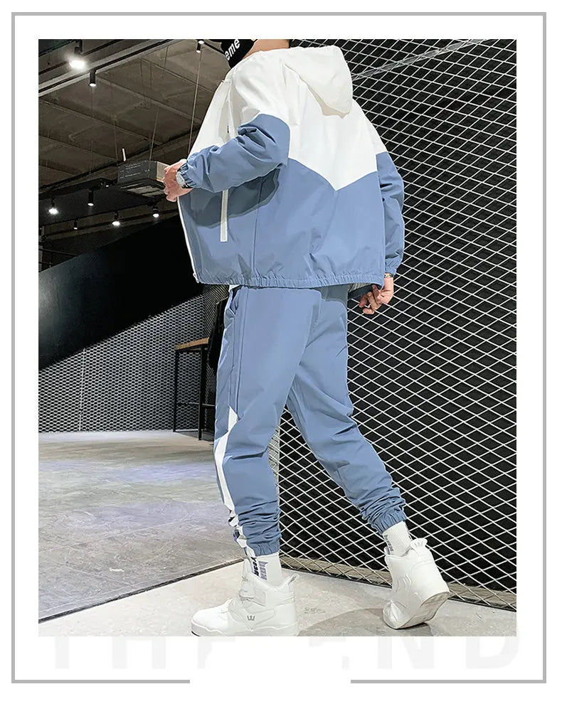 Hip Hop Military Men Tracksuit Hooded Jacket+Harem Pant Patchwork 2PC Set For Men Fashion 2023 New Mens Sportswear Suits