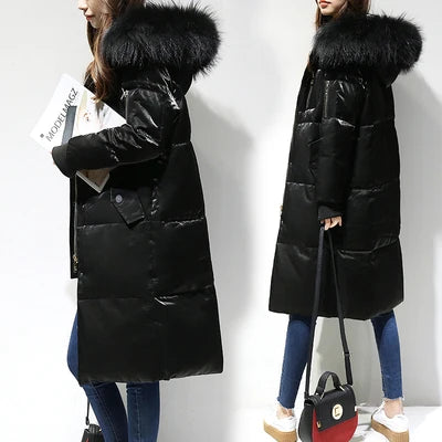 New Listing Winter Women Large Size Down Jacket Female Long Hooded Big Fur Collar Down Jacket Coat Womens Thick Warm Outerwear