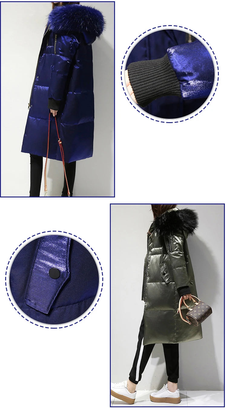 New Listing Winter Women Large Size Down Jacket Female Long Hooded Big Fur Collar Down Jacket Coat Womens Thick Warm Outerwear