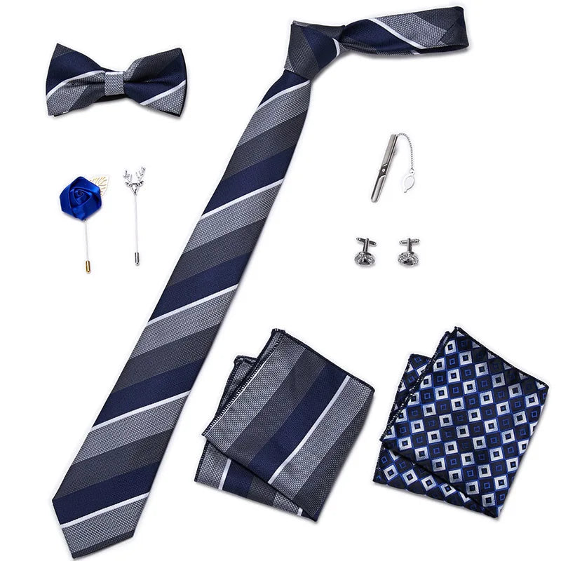 Men's Tie Set Luxury Gift Box Silk Tie Necktie Set 8pcs Inside Packing Festive Present Cravat Pocket Squares Holiday Gift Men