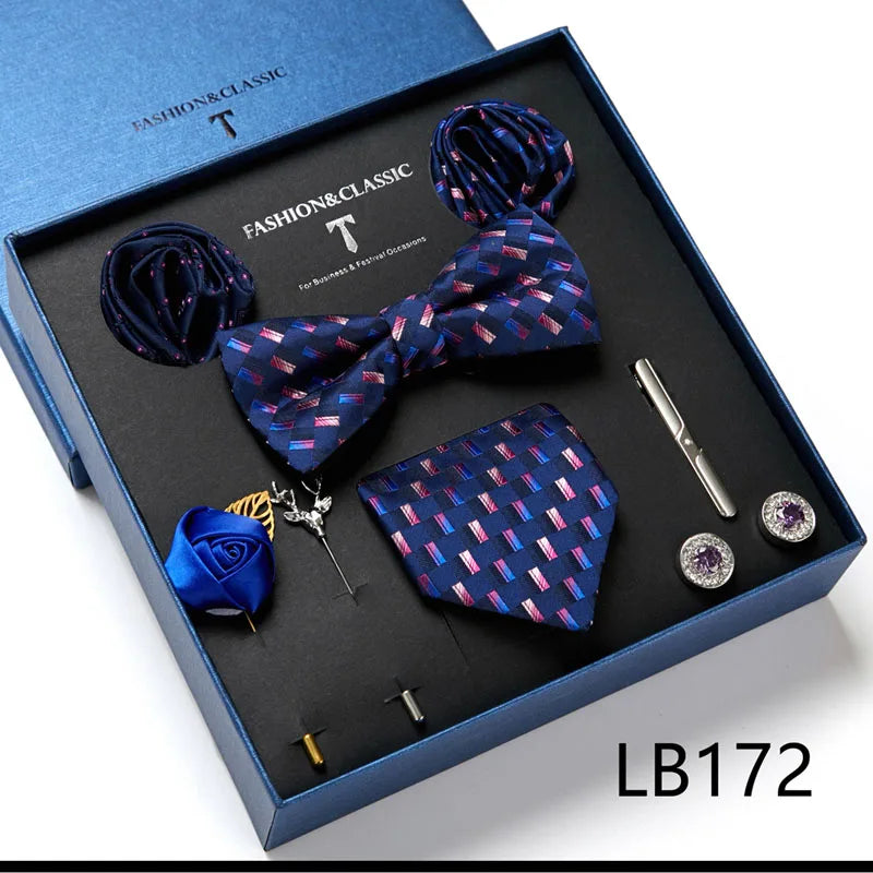 Men's Tie Set Luxury Gift Box Silk Tie Necktie Set 8pcs Inside Packing Festive Present Cravat Pocket Squares Holiday Gift Men