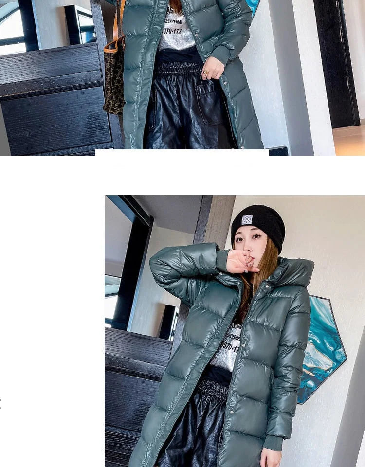 2025 Winter Long Down Jacket Women's Fashion Thick Cotton Parkas Outwear Plus size 4XL Loose Windproof Hooded Snow Coat Female