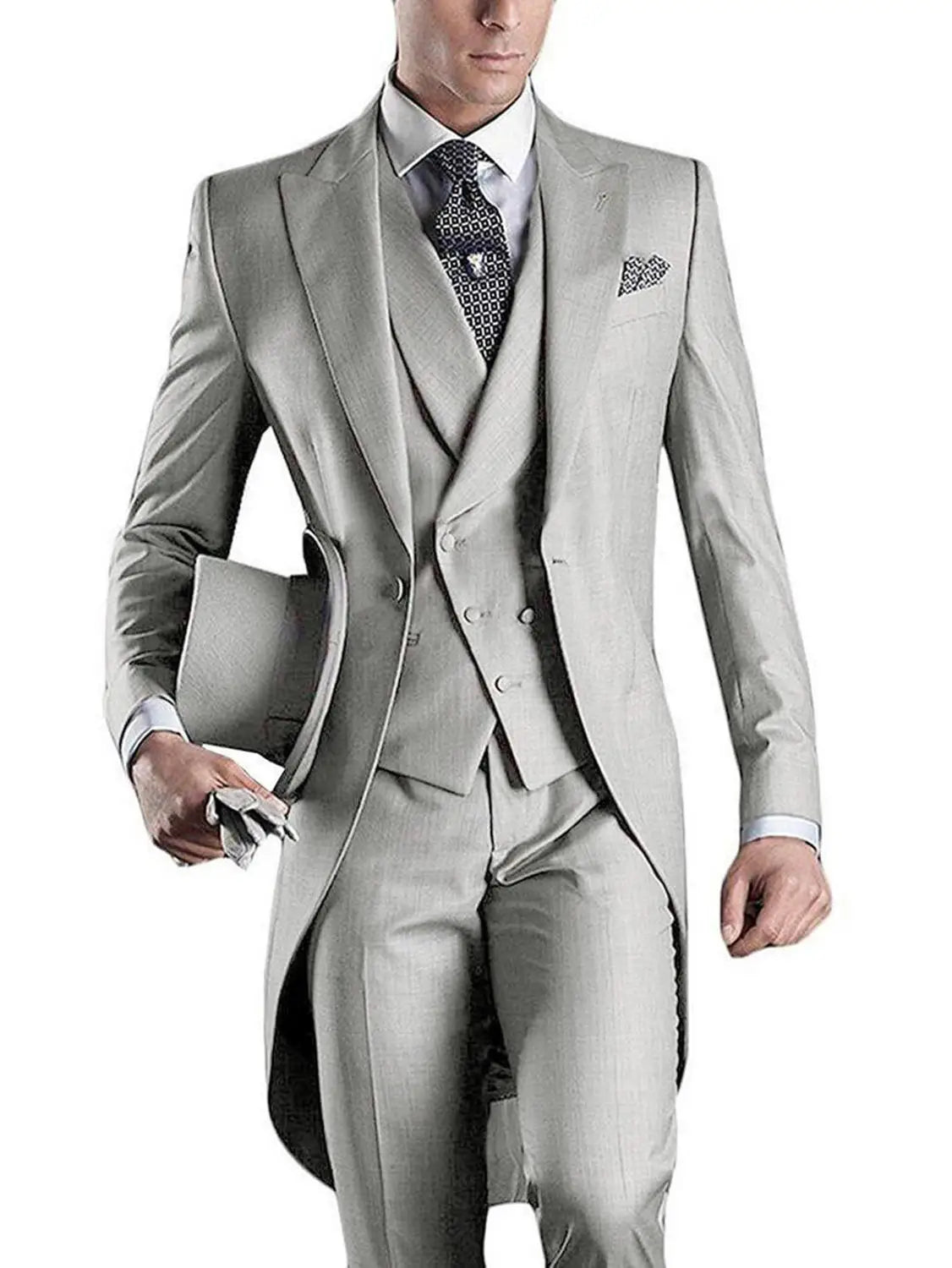 Mens 3 Pieces Suit Casual Formal Business Groomsmen White Burgundy Lapel Tuxedos For Wedding (Blazer+Pants+Vest)