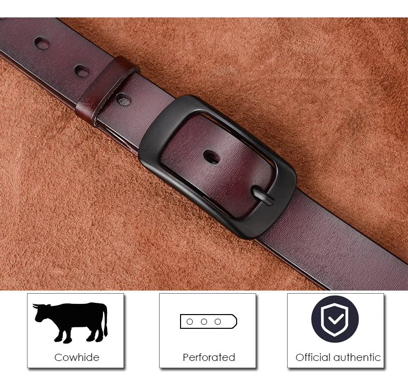 VATLTY Stylish Leather Belt for Women Matte Alloy Buckle Natural Cowhide 2.8cm Ladies Belt Jeans Brown Trousers Belt Female