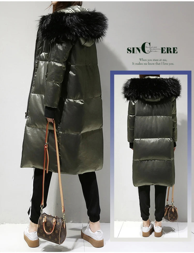 New Listing Winter Women Large Size Down Jacket Female Long Hooded Big Fur Collar Down Jacket Coat Womens Thick Warm Outerwear