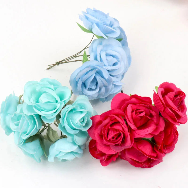 6Pcs DIY Party Decoration Vintage Silk Artificial Flowers Small Rose Wedding Fake Flowers Festival Supplies Home Decor Bouquet