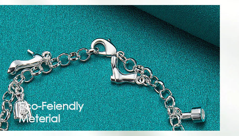DOTEFFIL 925 Sterling Silver 18K Gold Shoe Bell Airplane Lock Car Fish Ring Lollipop Guitar Bracelet Chain Women Charm Jewelry