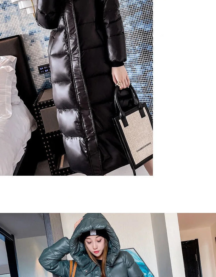 2025 Winter Long Down Jacket Women's Fashion Thick Cotton Parkas Outwear Plus size 4XL Loose Windproof Hooded Snow Coat Female