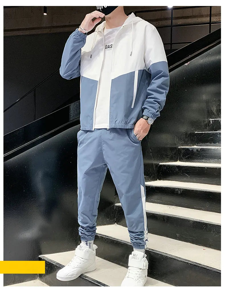Hip Hop Military Men Tracksuit Hooded Jacket+Harem Pant Patchwork 2PC Set For Men Fashion 2023 New Mens Sportswear Suits
