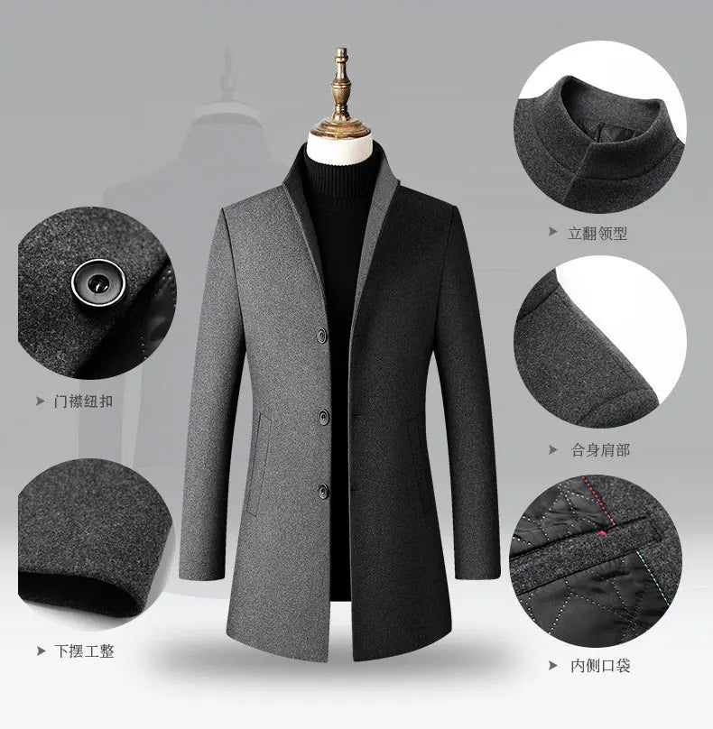 Winter Jacket Men Wool Pea Coat Oversized Overcoat Solid Business Casual Coat Men's Clothing Woollen Coats 4XL AF2011