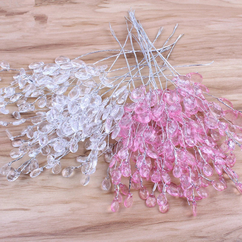 20Pcs Acrylic Flower Branch Artificial Flower Bouquet Crystal Flowers Colorful String Wedding Party Home Craft Decoration Crafts
