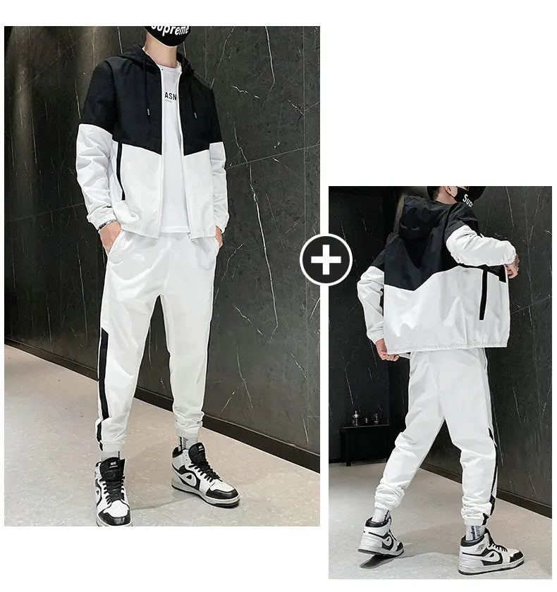 Hip Hop Military Men Tracksuit Hooded Jacket+Harem Pant Patchwork 2PC Set For Men Fashion 2023 New Mens Sportswear Suits