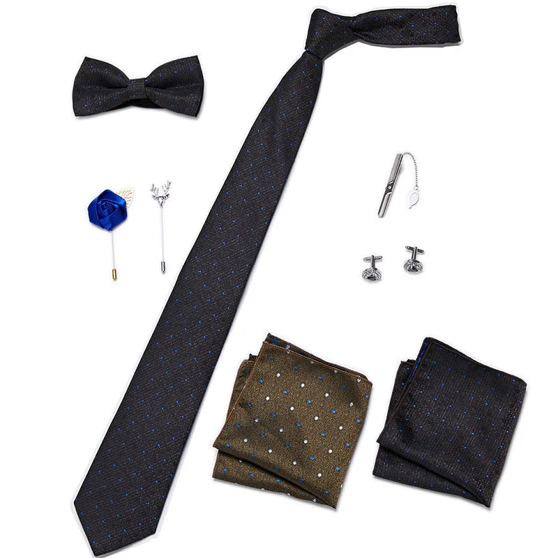 Men's Tie Set Luxury Gift Box Silk Tie Necktie Set 8pcs Inside Packing Festive Present Cravat Pocket Squares Holiday Gift Men