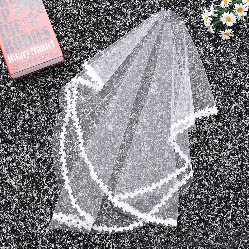 Wedding accessories white veil single layer fashion lace veil girl dress accessories children cheap veils bridal veils