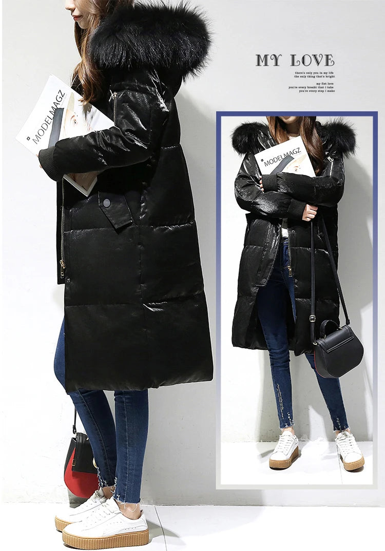 New Listing Winter Women Large Size Down Jacket Female Long Hooded Big Fur Collar Down Jacket Coat Womens Thick Warm Outerwear