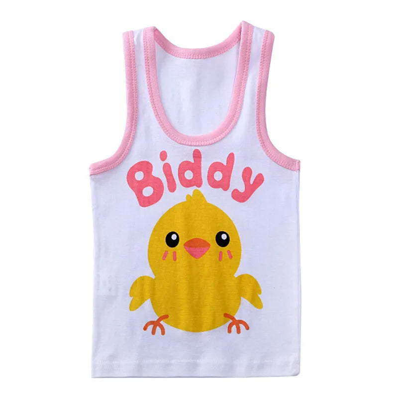 Summer Kids 100%Cotton T Shirts Boys Girls Baby Cartoon Printed Sleeveless Vests Clothes For 2-7 Years Children Clothing Gift