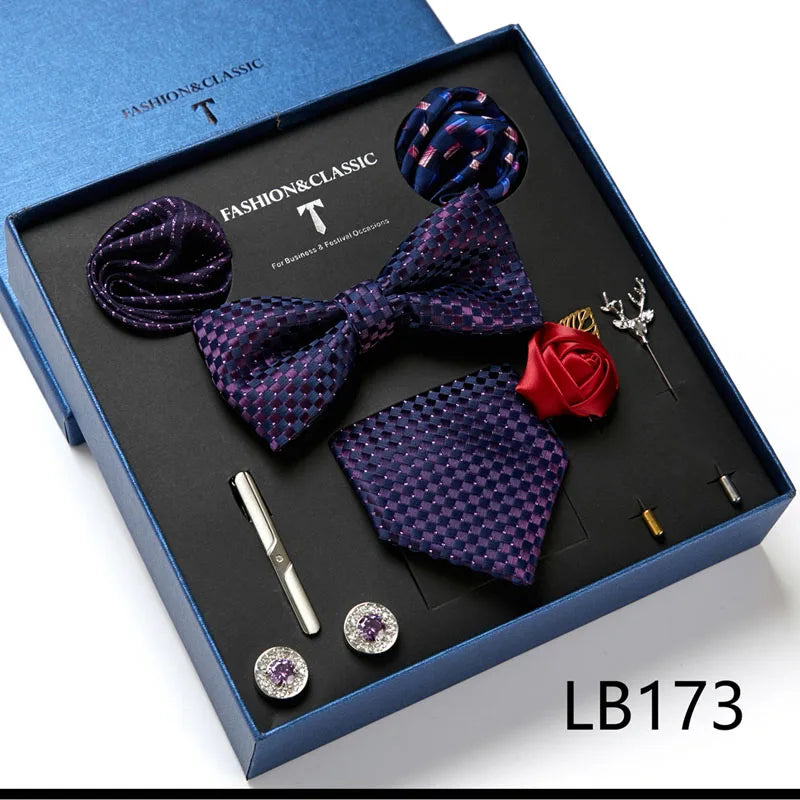 Men's Tie Set Luxury Gift Box Silk Tie Necktie Set 8pcs Inside Packing Festive Present Cravat Pocket Squares Holiday Gift Men
