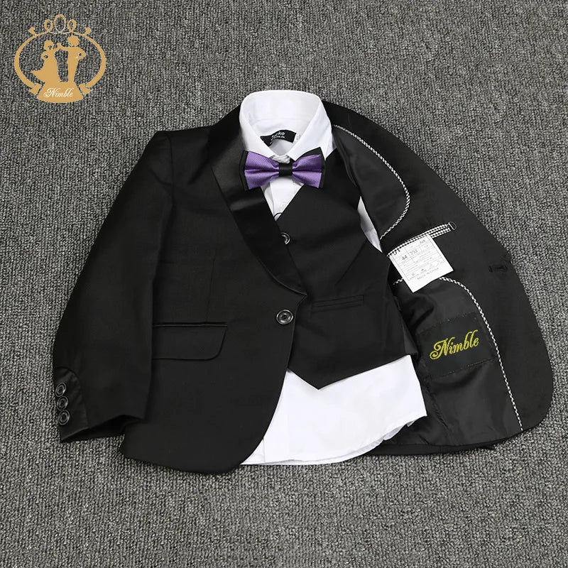 Boys 3-Piece Formal Suit Set – Blazer, Vest & Pants | Red, Black & Blue