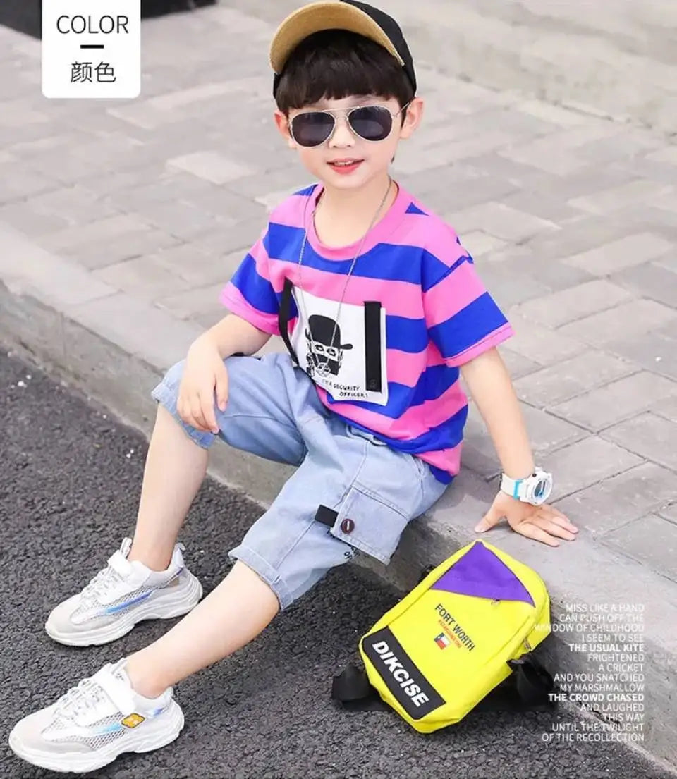 Summer Baby Boys Clothes Suit Stripe Cotton T-shirt+Jeans Short Pant 2PCS Set Kids Boys Clothing  For 3 4 5 6 7 8 9 10 11 12 Yrs