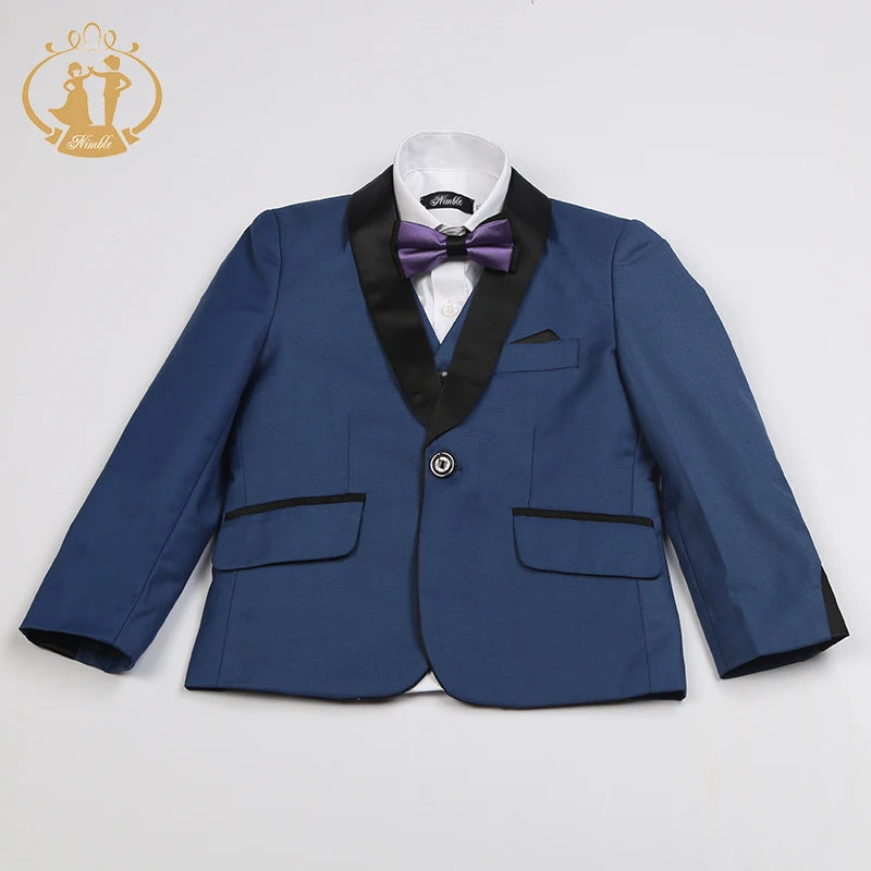 Boys 3-Piece Formal Suit Set – Blazer, Vest & Pants | Red, Black & Blue