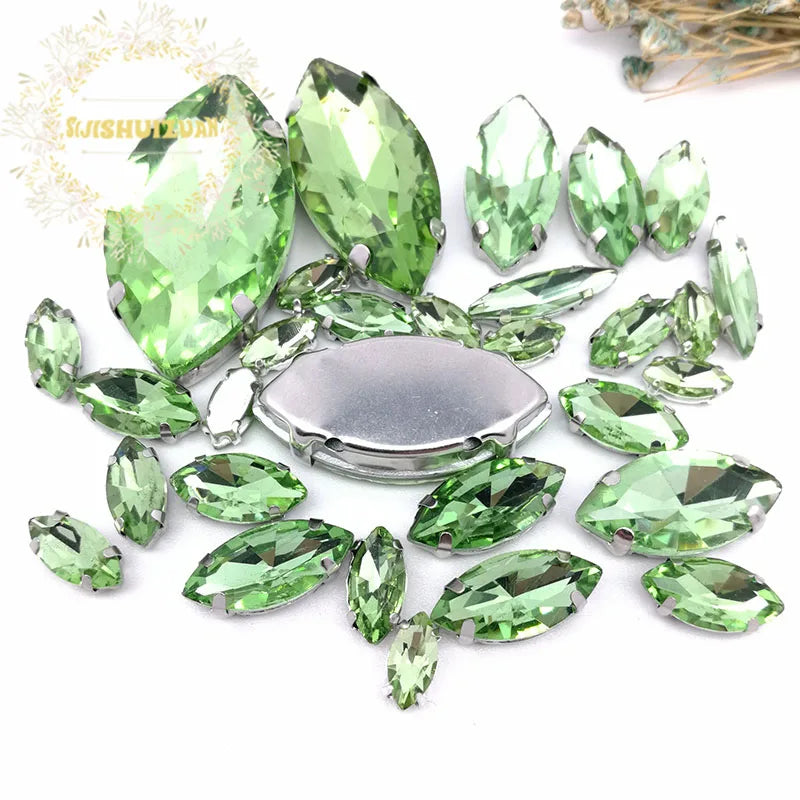 30PCS/Bag 21 Color  Mix Horse Eye Shape Size Glass Crystal Sew on Rhinestones With Silvery Claw Diy Wedding Dress Decoration