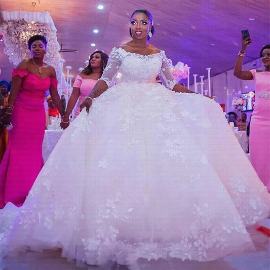 New African Ball Gown Wedding Dress 2025 Customized Off the Shoulder Elegant Lace Wedding Gown