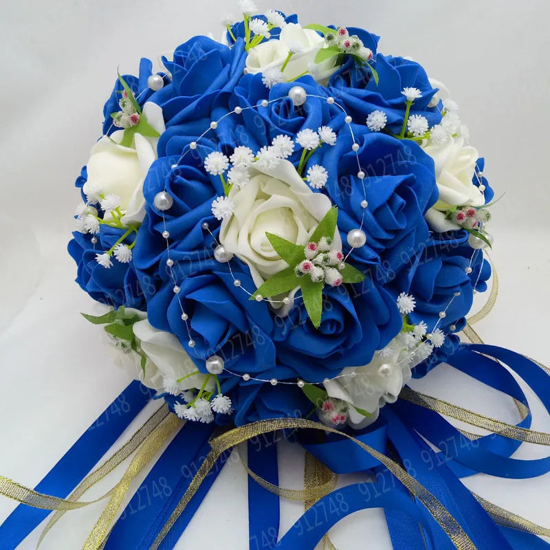 Perfectlifeoh Burgundy Wedding Bouquet Pink/Red/White/Royal Blue Bridal Bridesmaid  Artificial Flower Rose Bride